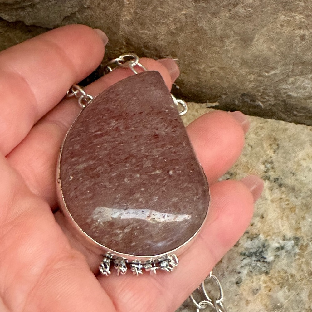 Huge Silver Pink Quartzite Stone Necklace - Picture 7 of 8